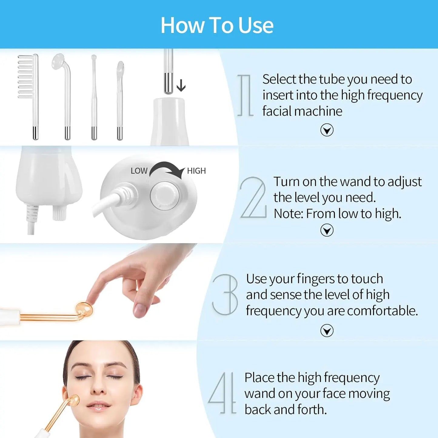 The Orivelle™ 4 in 1 High Frequency Skin Therapy / Clear Acne /Wrinkle Reducing Tool