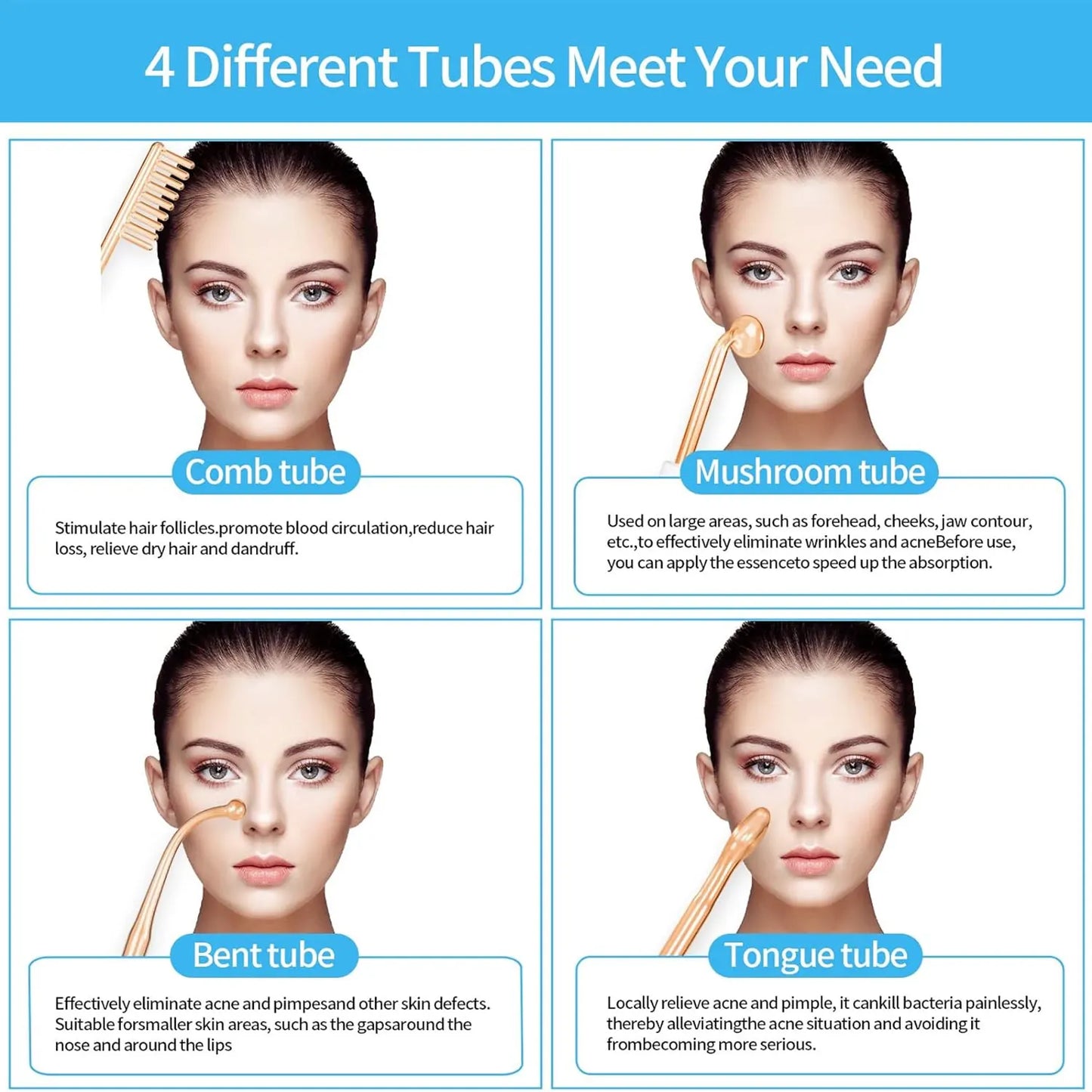 The Orivelle™ 4 in 1 High Frequency Skin Therapy / Clear Acne /Wrinkle Reducing Tool